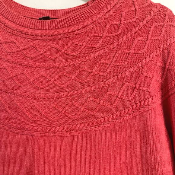 Talbots NEW Pink Crewneck Sweater Womens M Cable Knit Yoke Desig Preppy Casualn - Picture 2 of 6